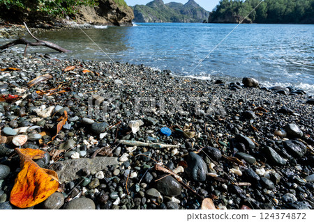 Plastic waste washed up on the shore in Ogasawara, Tokyo Plastic waste washed up on the shore in Ogasawara, Tokyo 124374872