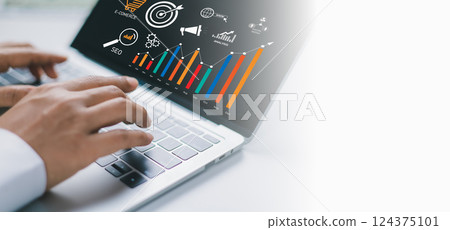 Human analyzing business Enterprise data management, Marketing Social media, business analytics with chart, Metrics and KPIs to improve organizational performance, Marketing, Future online advertising Human analyzing business Enterprise data management, Marketing Social media, business analytics with chart, Metrics and KPIs to improve organizational performance, Marketing, Future online advertising 124375101
