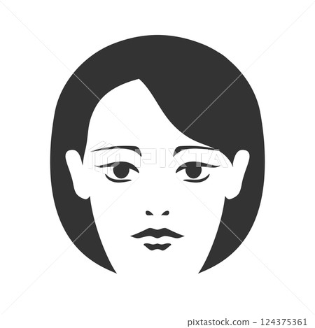 Abstract minimalist portrait of a female face. Haircut, lips, nose, eyes and eyebrows. Woman face icon. Vector illustration Abstract minimalist portrait of a female face. Haircut, lips, nose, eyes and eyebrows. Woman face icon. Vector illustration 124375361
