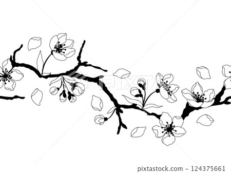 Pattern with spring flowers. Apple, sakura or cherry blossom. Beautiful decorative blooming plants. Pattern with spring flowers. Apple, sakura or cherry blossom. Beautiful decorative blooming plants. 124375661