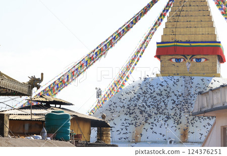 Boudhanath stupa with the eyes of buddha Boudhanath stupa with the eyes of buddha 124376251