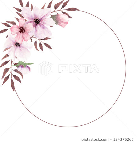 Fantasy brown and light purple twigs and flowers wreath by watercolor. Fantasy brown and light purple twigs and flowers wreath by watercolor. 124376265