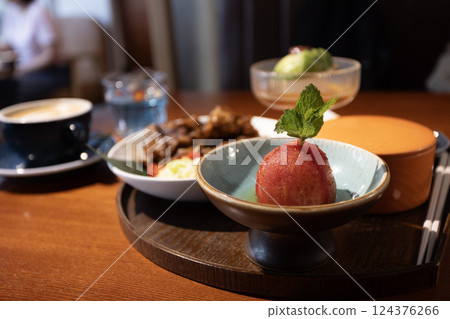 skinless tomato on the dish in lunch skinless tomato on the dish in lunch 124376266