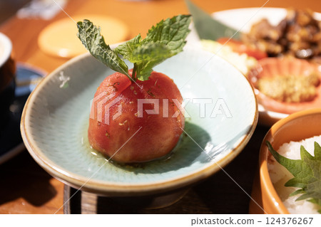 skinless tomato on the dish in lunch skinless tomato on the dish in lunch 124376267