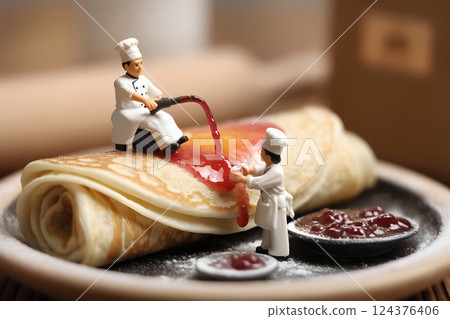 tiny workers chefs make creppes 124376406