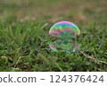 草地上漂浮的肥皂泡 草地上漂浮的肥皂泡 124376424