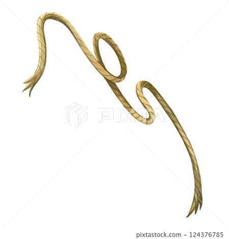 Rope, cord twisted in a knot, twine hand painted with watercolor in brown color. Watercolor illustration. Suitable for printing on paper, fabric, for scrapbooking and design. 124376785