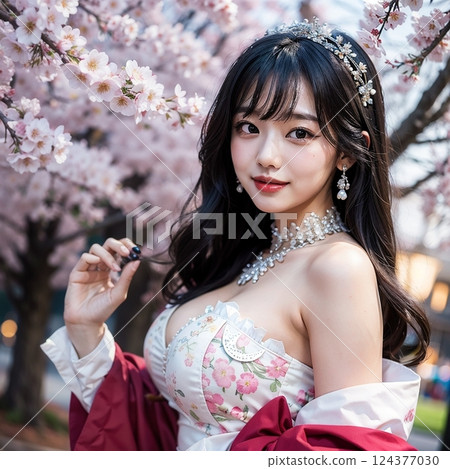 一件白色吊帶背心站在櫻花樹前! ! 一件白色吊帶背心站在櫻花樹前! ! 124377030