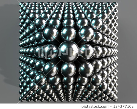 3D illustration of a pyramid made of metal cylinders 124377102