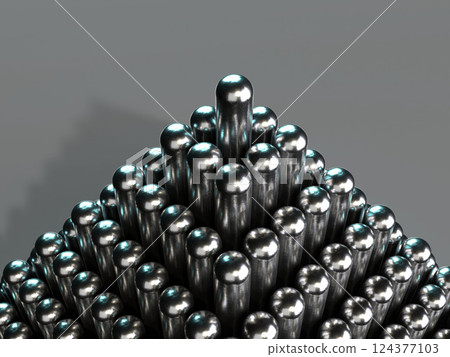 3D illustration of a pyramid made of metal cylinders 3D illustration of a pyramid made of metal cylinders 124377103