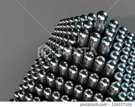3D illustration of a pyramid made of metal cylinders 3D illustration of a pyramid made of metal cylinders 124377106