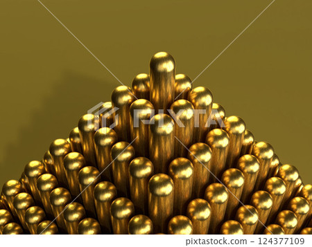 3D illustration of a pyramid made of metal cylinders 3D illustration of a pyramid made of metal cylinders 124377109