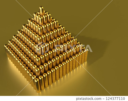 3D illustration of a pyramid made of metal cylinders 3D illustration of a pyramid made of metal cylinders 124377110