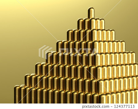 3D illustration of a pyramid made of metal cylinders 3D illustration of a pyramid made of metal cylinders 124377113
