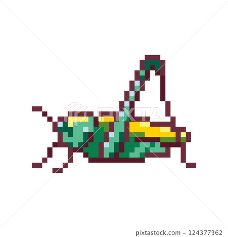 Pixel art illustration Grasshopper. Pixelated Grasshopper. Jumping insect pixelated for the pixel art game and icon for website and video game. Pixel game asset. Pixel art illustration Grasshopper. Pixelated Grasshopper. Jumping insect pixelated for the pixel art game and icon for website and video game. Pixel game asset. 124377362
