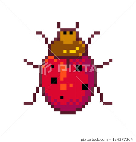 Pixel art illustration Ladybug. Pixelated Ladybug. Spotted beetle pixelated for the pixel art game and icon for website and video game. Game asset bug.  124377364