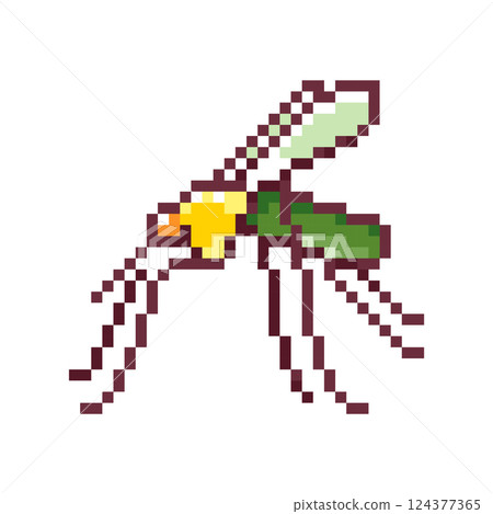 Pixel art illustration Mosquito. Pixelated Mosquito. Bloodsucking insect pixelated for the pixel art game and icon for website and video game. Pixel game asset.  124377365