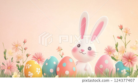 Pastel Easter Bunny Scene 124377407