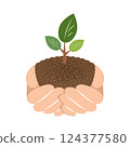 Illustration of a hand holding a sprout 124377580