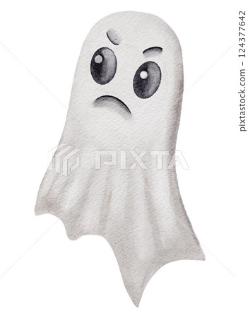 Cute watercolor bat and ghost spirit pattern for Halloween decorations and packaging design 124377642