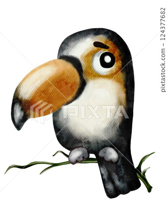 Colorful toucan perched on a branch in a watercolor style for seamless textile patterns Colorful toucan perched on a branch in a watercolor style for seamless textile patterns 124377682