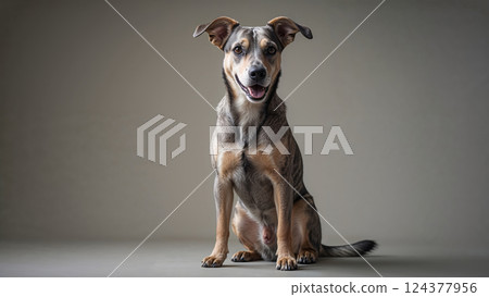 Happy dog sitting and smiling on seamless background 124377956