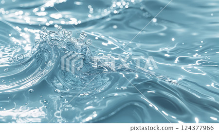 Crystal clear water splashing, creating bubbles and ripples 124377966