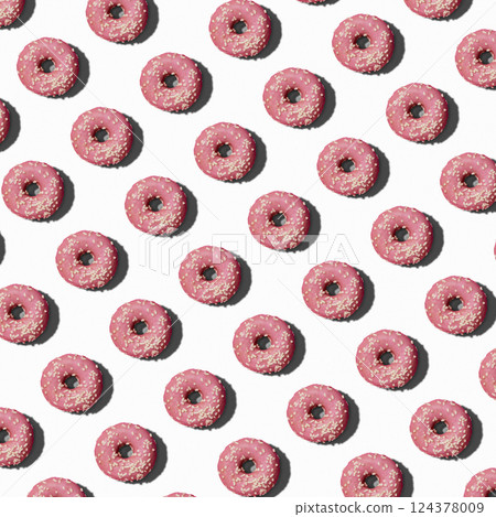 pattern with pink donuts on white to change background color. Hard shadow 124378009