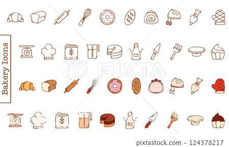 Complete bakery icon pack. Vector 124378217