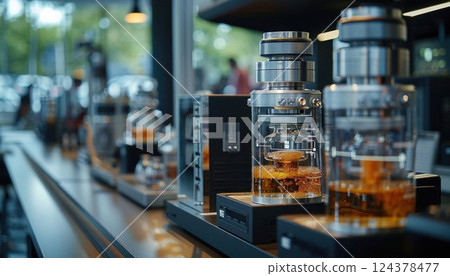 Display case in retail building showcases row of ecigarettes Display case in retail building showcases row of ecigarettes 124378477