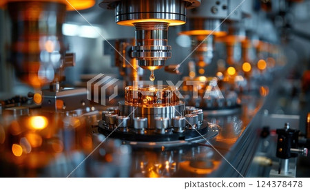 A machine in a factory is building a piece of metal 124378478