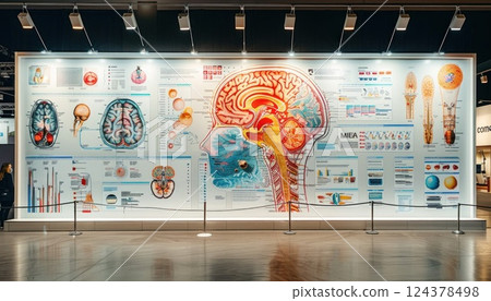 A World Building Art piece, a large human brain mural displayed on the wall 124378498