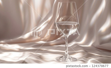 Glass stemware filled with clear water on the table 124378677
