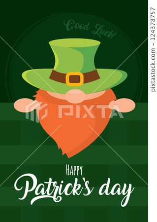 Leprechaun character with green tall hat. Vector 124378757
