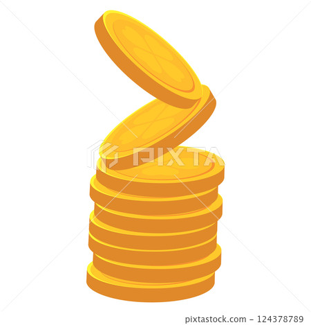 Stack of shiny golden lucky coins. Vector 124378789