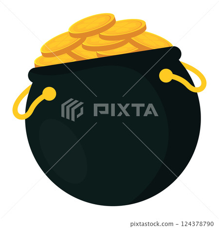 Pot filled with shiny golden coins. Vector Pot filled with shiny golden coins. Vector 124378790