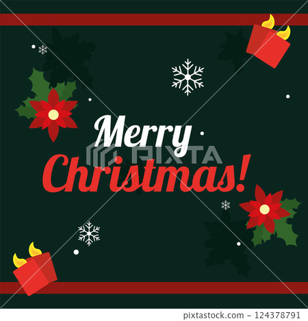 Colored merry christmas poster with holly leaves decoration Vector 124378791