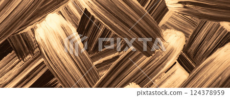 Abstract art background brown and bronze colors. Watercolor painting on canvas with copper strokes and splash. 124378959