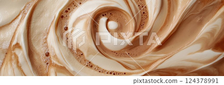 Smooth and creamy swirls of chocolate and cream creating a rich, elegant, and delicious texture. 124378991