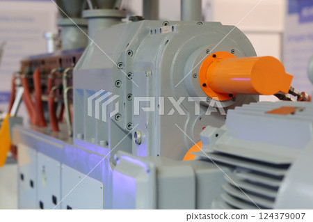 industrial plastic extruder machine close up 124379007
