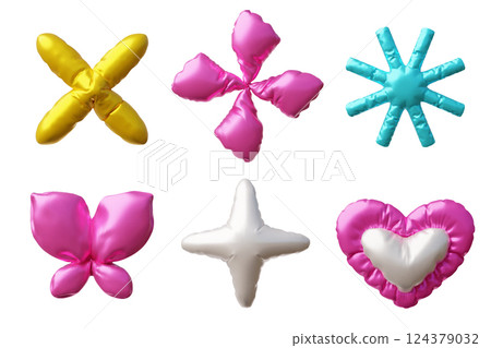 3D Vector illustration of a set of abstract bright inflated shapes on an isolated background. 3D Vector illustration of a set of abstract bright inflated shapes on an isolated background. 124379032
