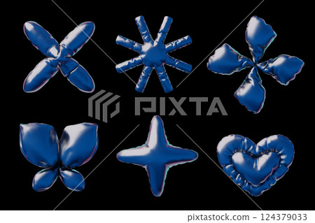Realistic snowflake, butterfly, star, heart and cross shapes metallic inflated balloon 3D vector set, blue foil figures Realistic snowflake, butterfly, star, heart and cross shapes metallic inflated balloon 3D vector set, blue foil figures 124379033
