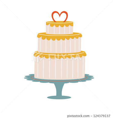 Wedding Cake On Plate Vector Illustration 124379137