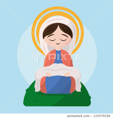 Isolated cute virgin mary character 124379188