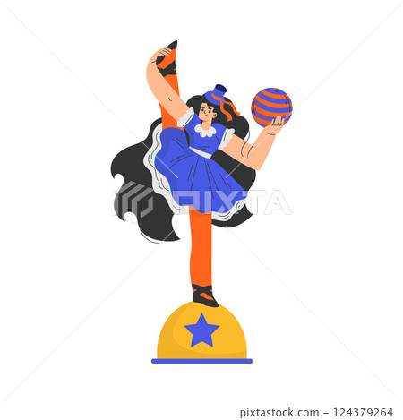 Circus Woman Acrobat Artist and Actor Character with Ball Performing on Stage Vector Illustration Circus Woman Acrobat Artist and Actor Character with Ball Performing on Stage Vector Illustration 124379264