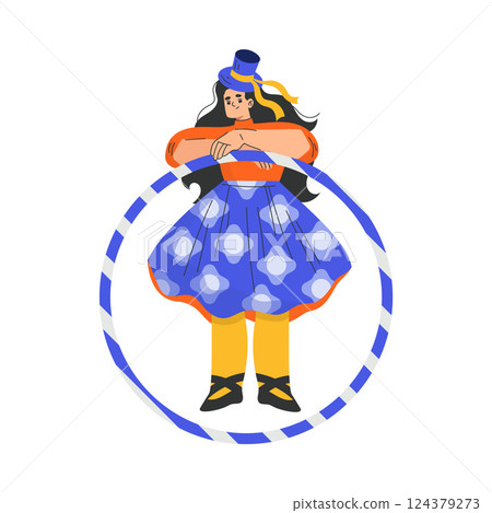 Circus Woman Artist and Actor Character with Hula Hoop Performing on Stage Vector Illustration Circus Woman Artist and Actor Character with Hula Hoop Performing on Stage Vector Illustration 124379273