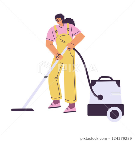 Cleaning with Woman Character Vacuum Floor Do Cleanup Vector Illustration Cleaning with Woman Character Vacuum Floor Do Cleanup Vector Illustration 124379289