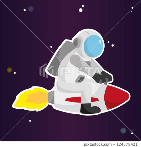 Cute astronaut character flying on a rocket spaceship Vector 124379421