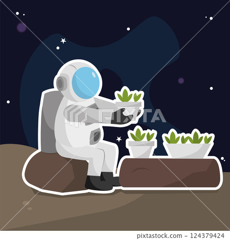 Cute astronaut character with indoor plants Cute astronaut character with indoor plants 124379424