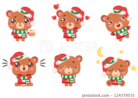 Set of Cute Christmas Bears with Various Emotions Set of Cute Christmas Bears with Various Emotions 124379555